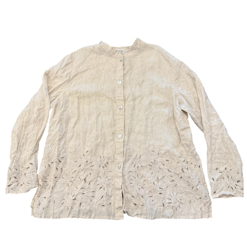 Katherine Kelly Irish Linen‎ Shirt Womens XL Ivory Mother Of Pearl Button Up